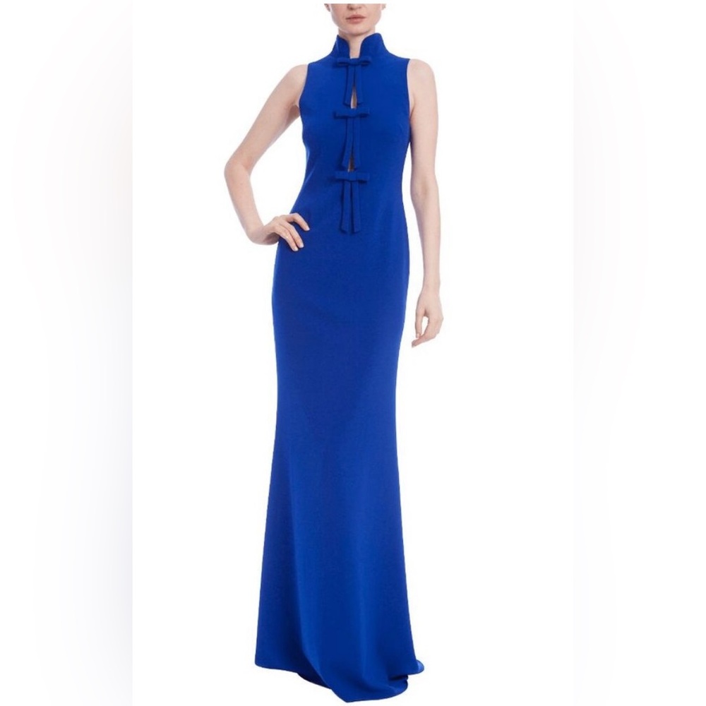 Badgley Mischka Royal Blue Crepe Bow Sleeveless Gown